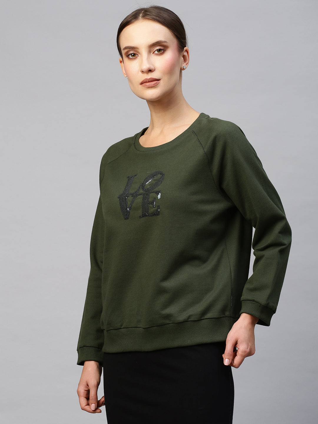 French Terry Sweatshirt With "Love" Sequinned Embroidery