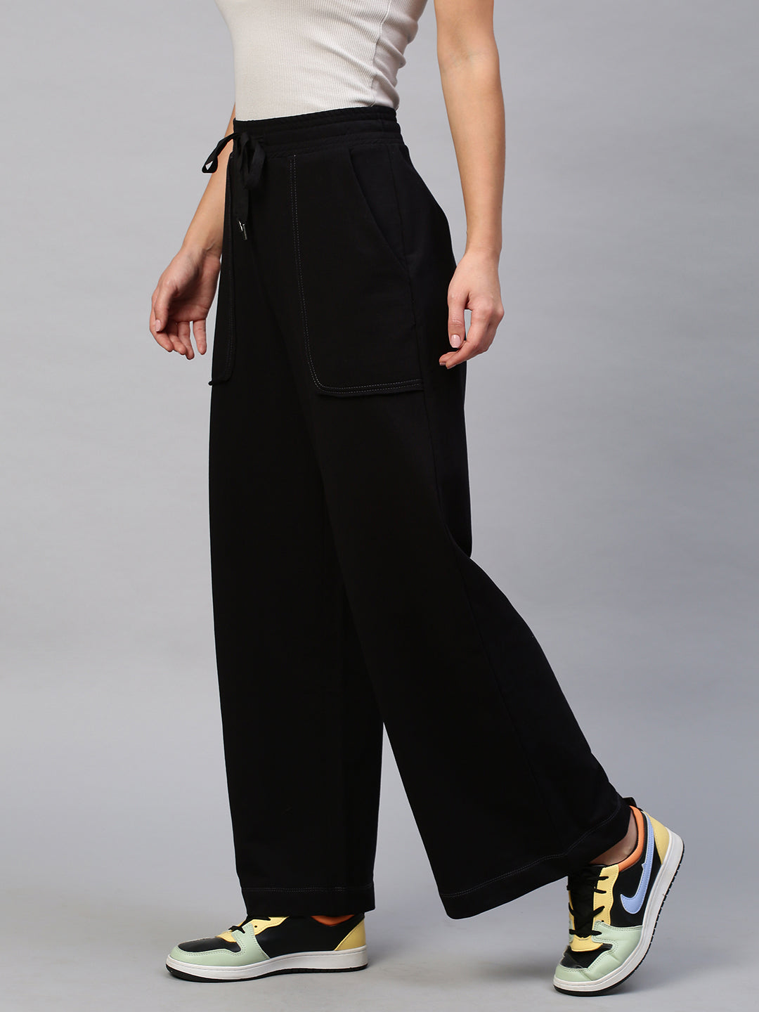 MID WAISTED WIDE LEG FRENCH TERRY COTTON LYCRA LOUNGE PANTS