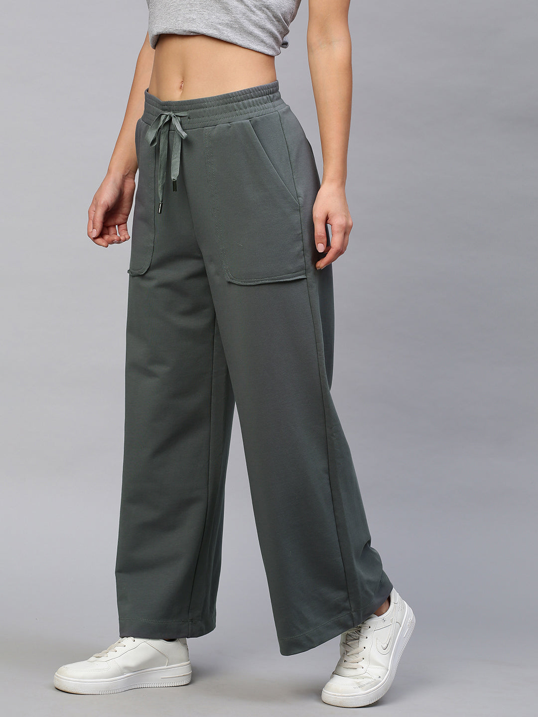 MID WAISTED WIDE LEG FRENCH TERRY COTTON LYCRA LOUNGE PANTS