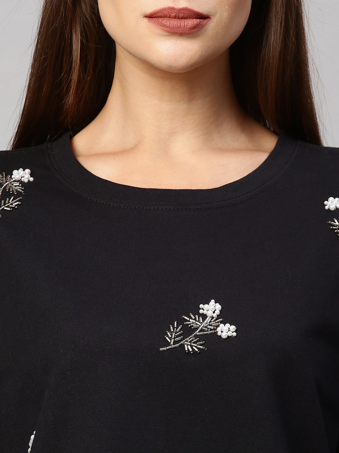 French Terry Sweatshirt With All Over Floral Embroidery