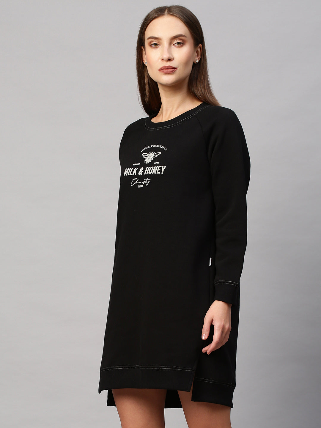 Cotton Poly Fleece Graphic Printed Sweatshirt Dress