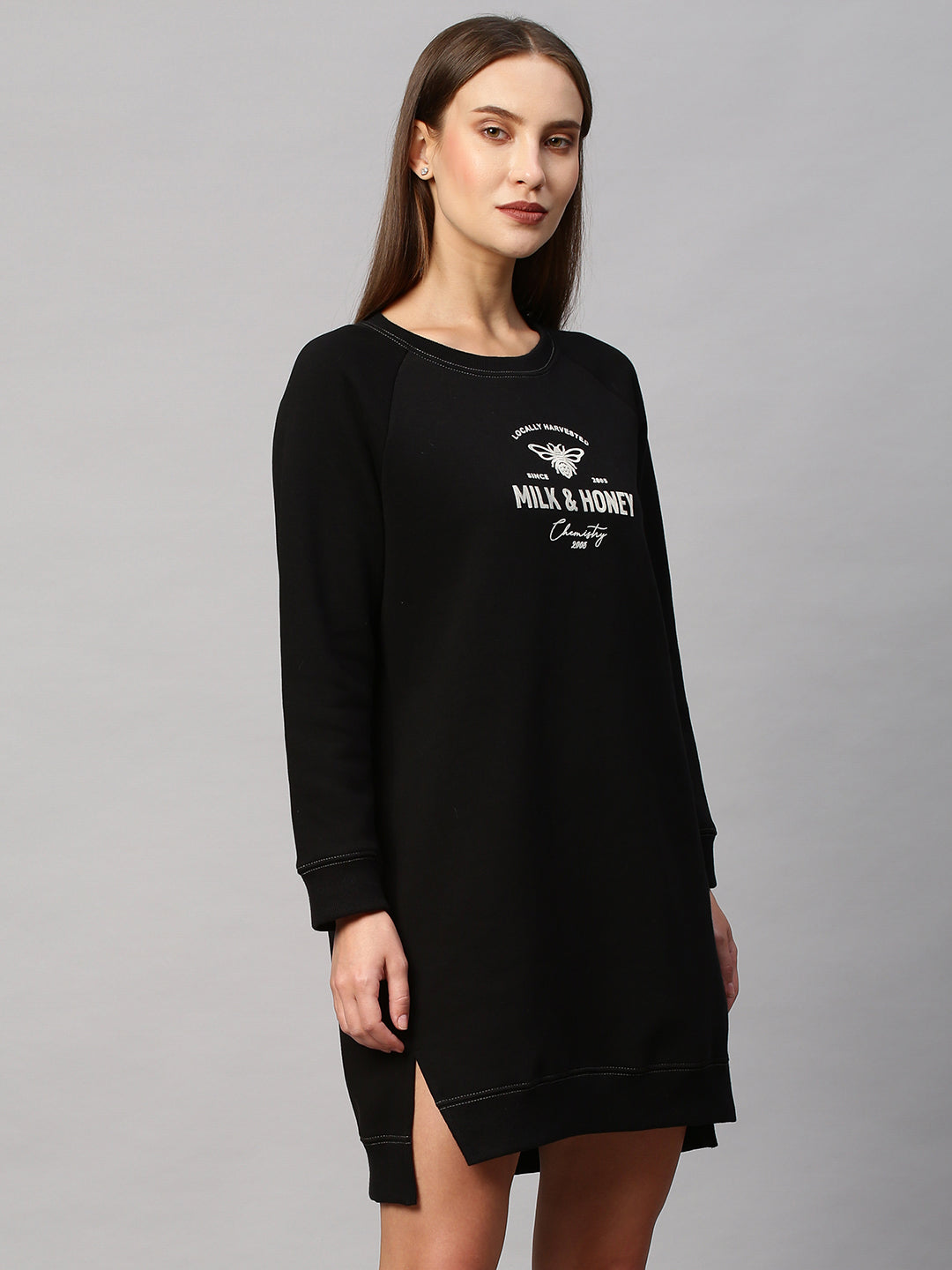 Cotton Poly Fleece Graphic Printed Sweatshirt Dress