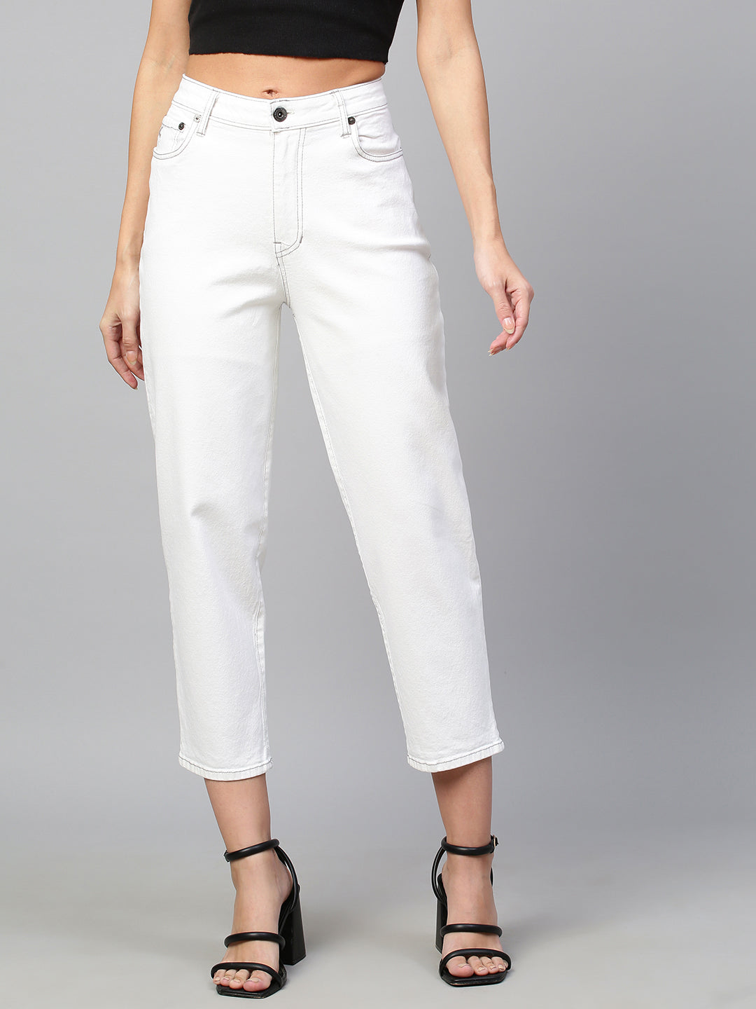 MID RISE MOM FIT CROPPED JEANS