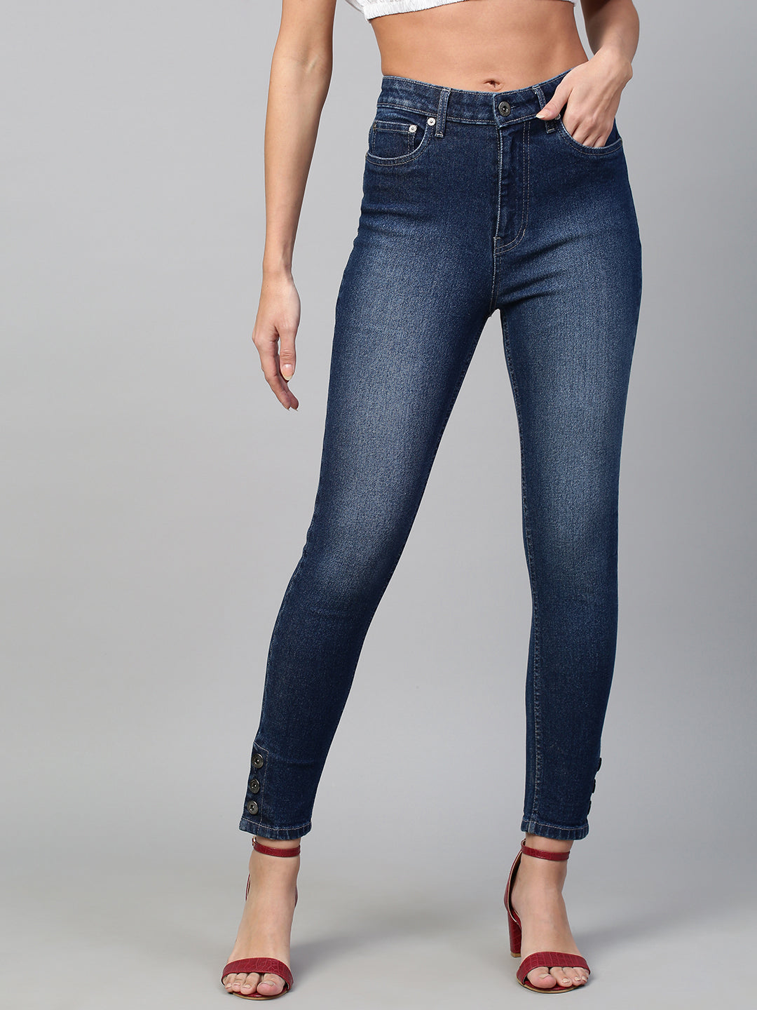 Mid Rise Mid Wash Skinny Jeans