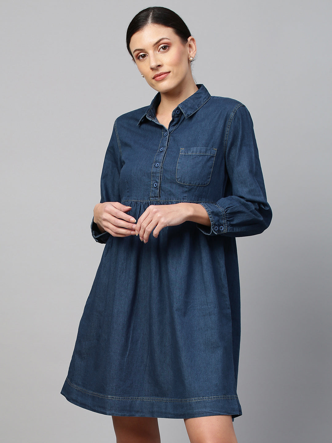 Denim Pop Over Shirt Dress