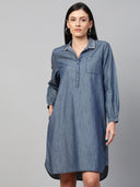 Denim Embellished Collar Tunic Dress
