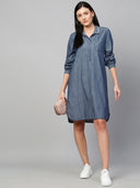 Denim Embellished Collar Tunic Dress