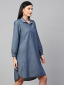 Denim Embellished Collar Tunic Dress