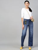 Mid Rise Wide Leg Mid Wash Jeans