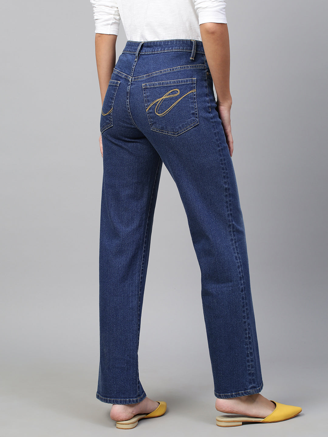 Mid Rise Wide Leg Mid Wash Jeans
