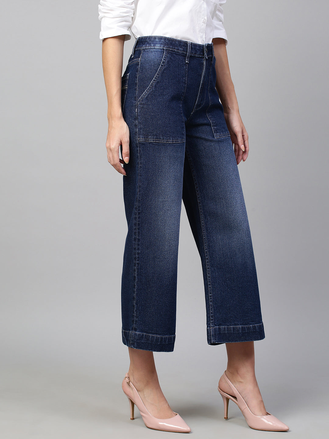 MID RISE WIDE LEG CROPPED JEANS