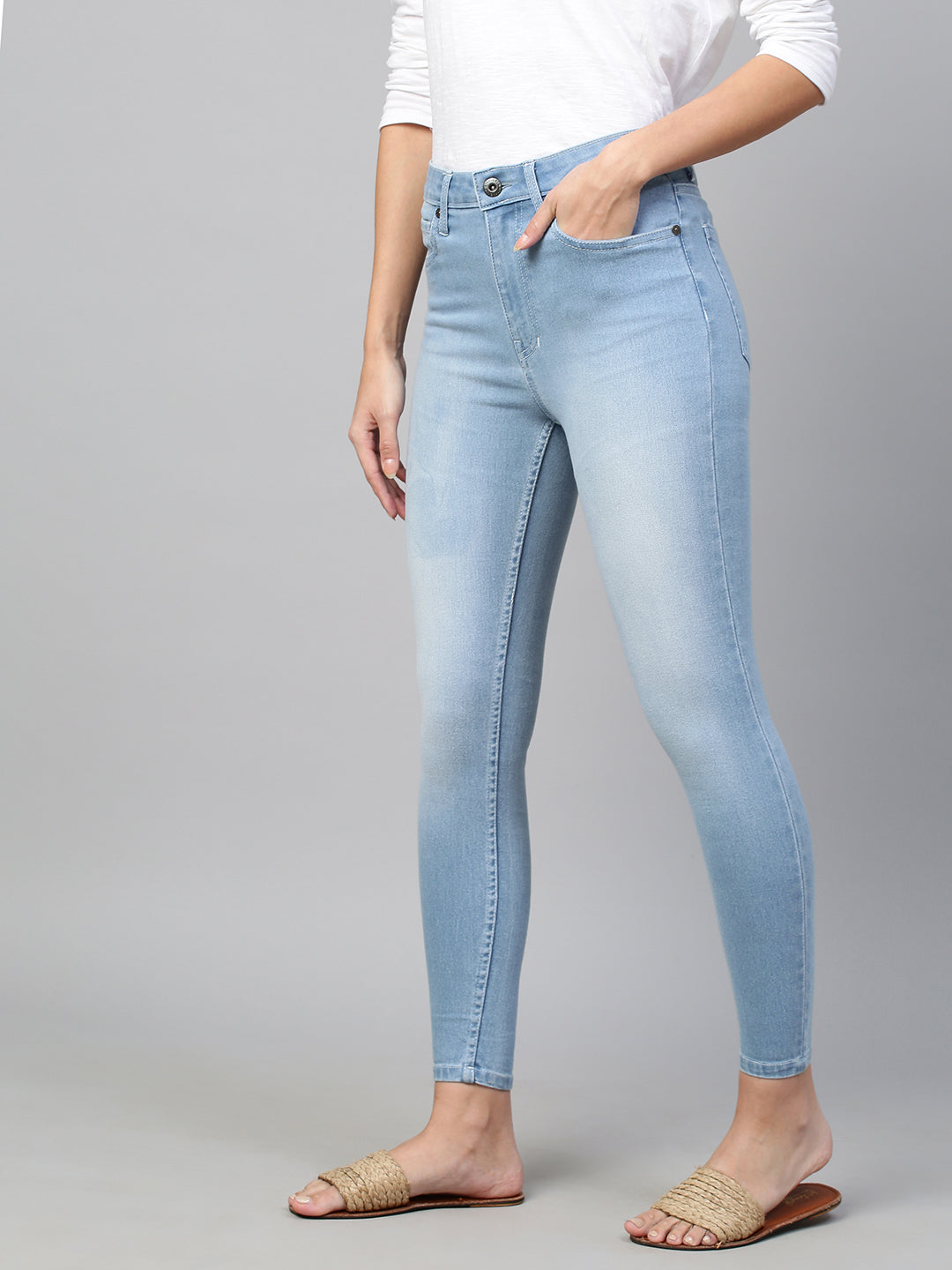 Ice Wash Mid Rise Skinny Jeans