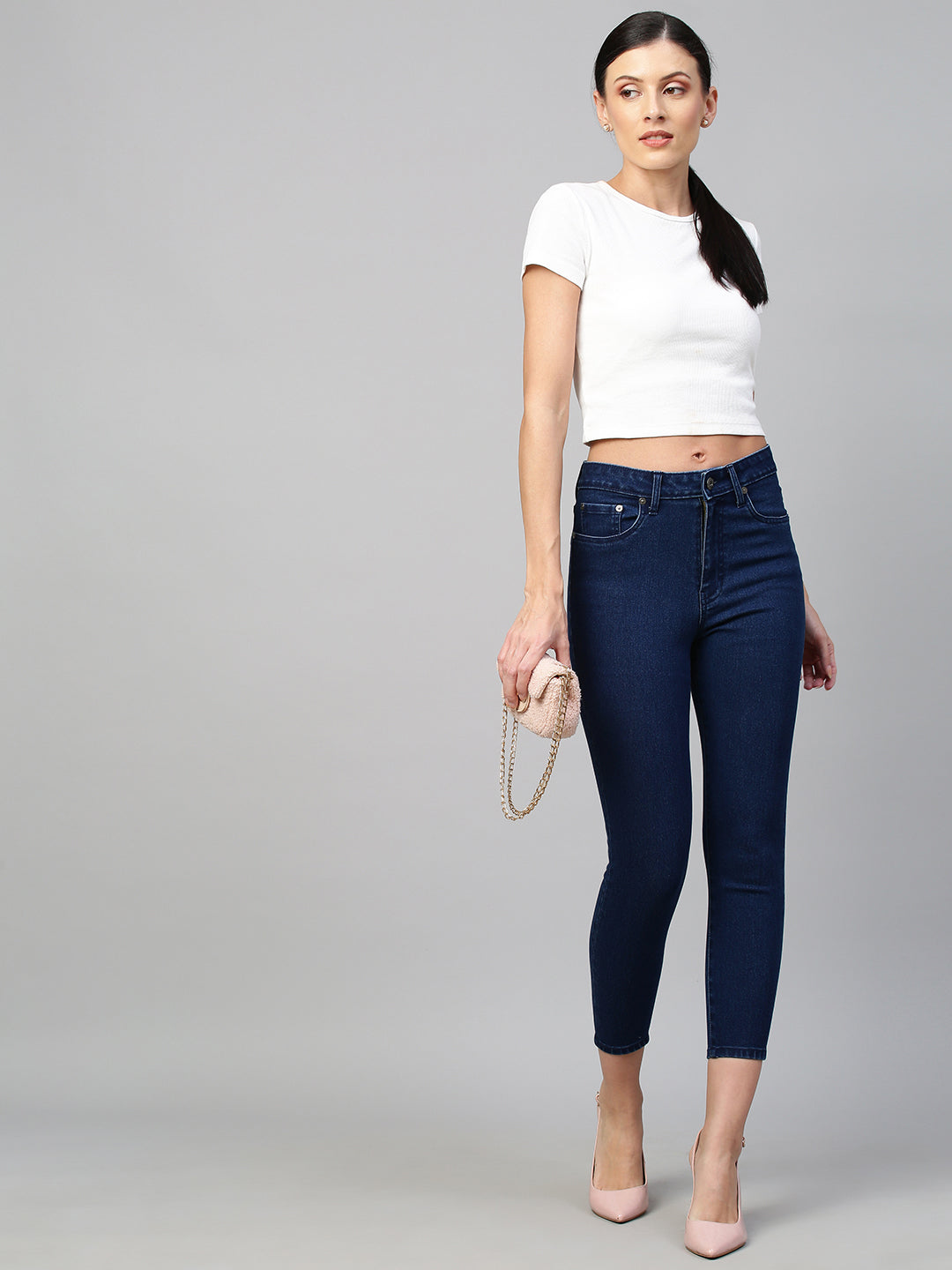 Dark Wash Mid Rise Cropped Skinny Jeans