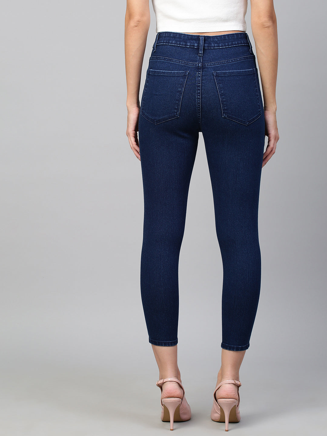 Dark Wash Mid Rise Cropped Skinny Jeans
