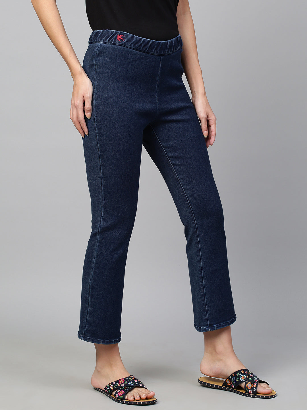 PULL ON BOOT CUT CROPPED JEANS