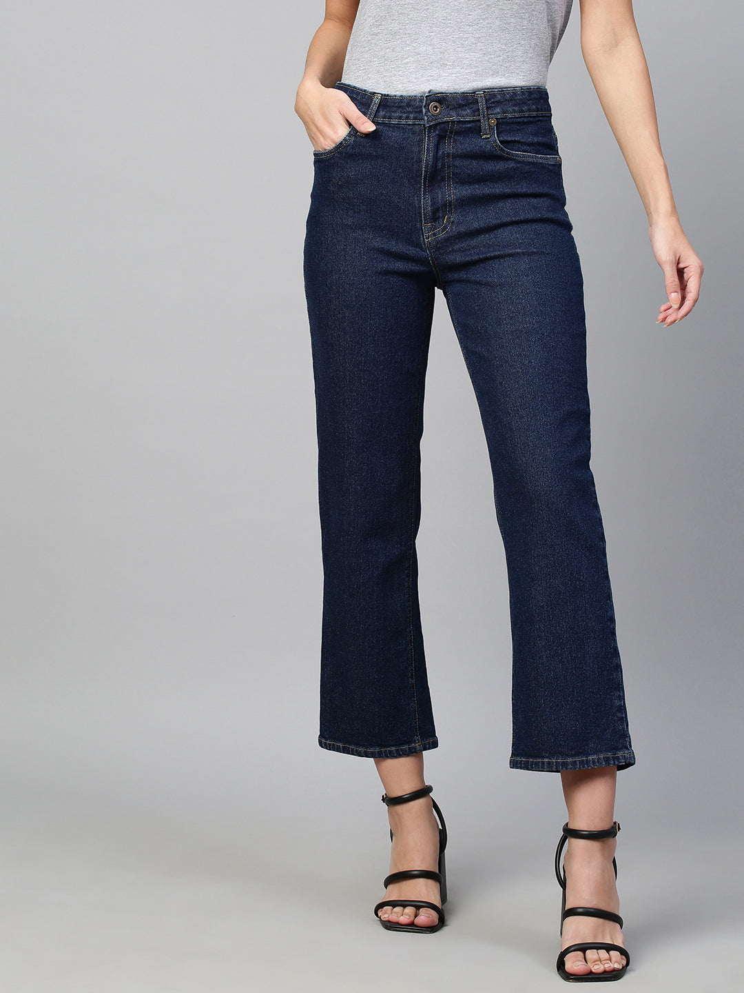 Mid Rise Straight Fit Cropped Jeans