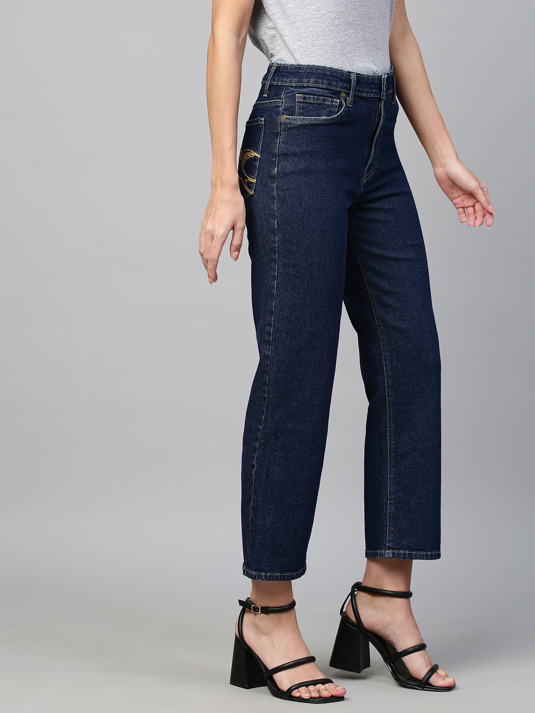 Mid Rise Straight Fit Cropped Jeans