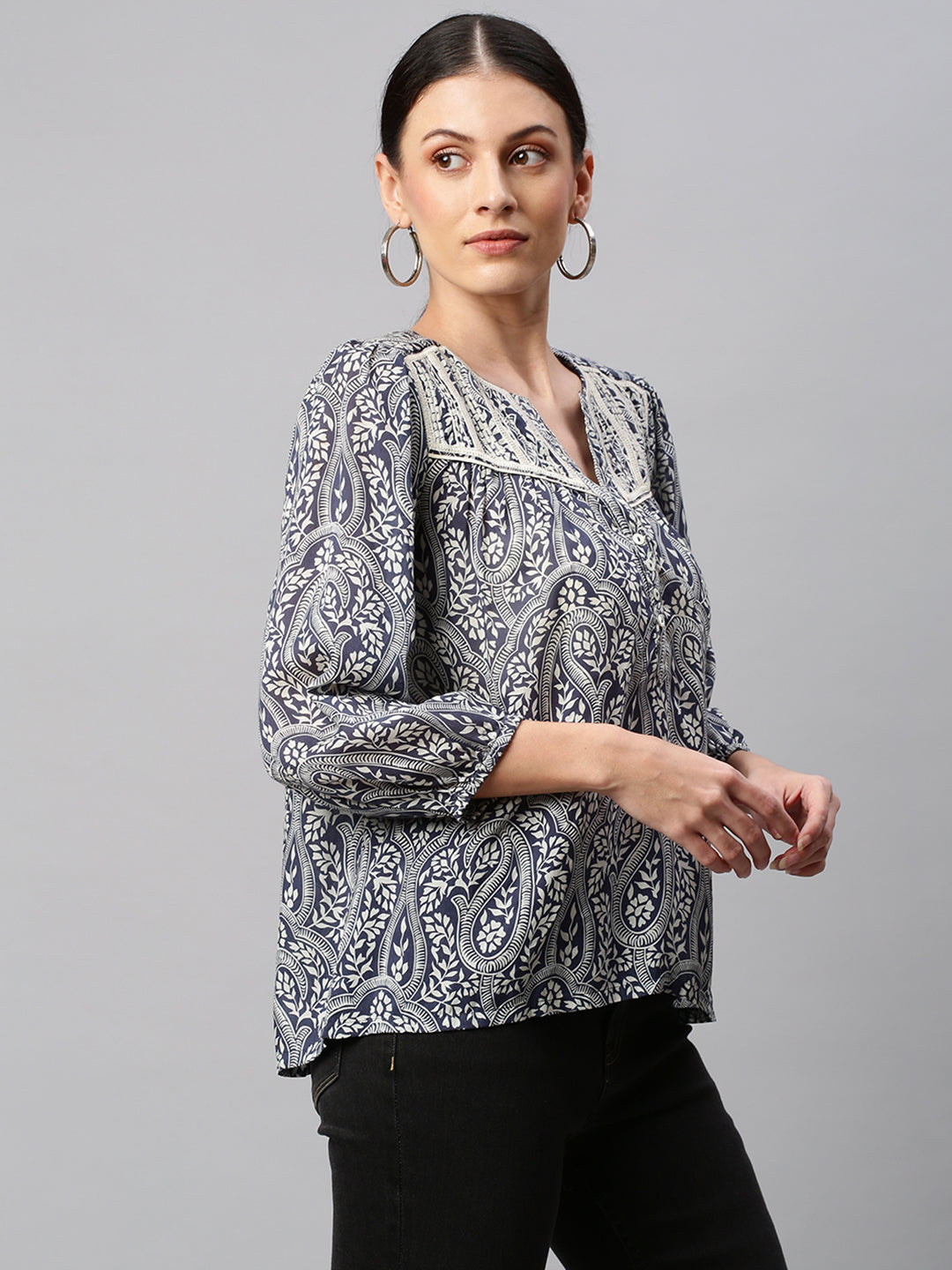 Paisley Printed Modal Embroidered Tunic Top