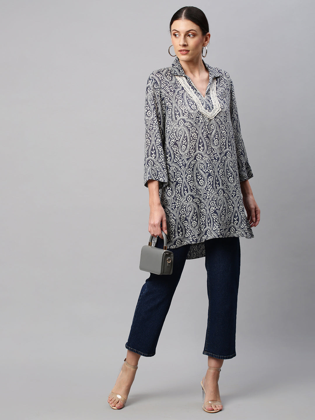 Paisley Printed Modal Tunic With Embroidery