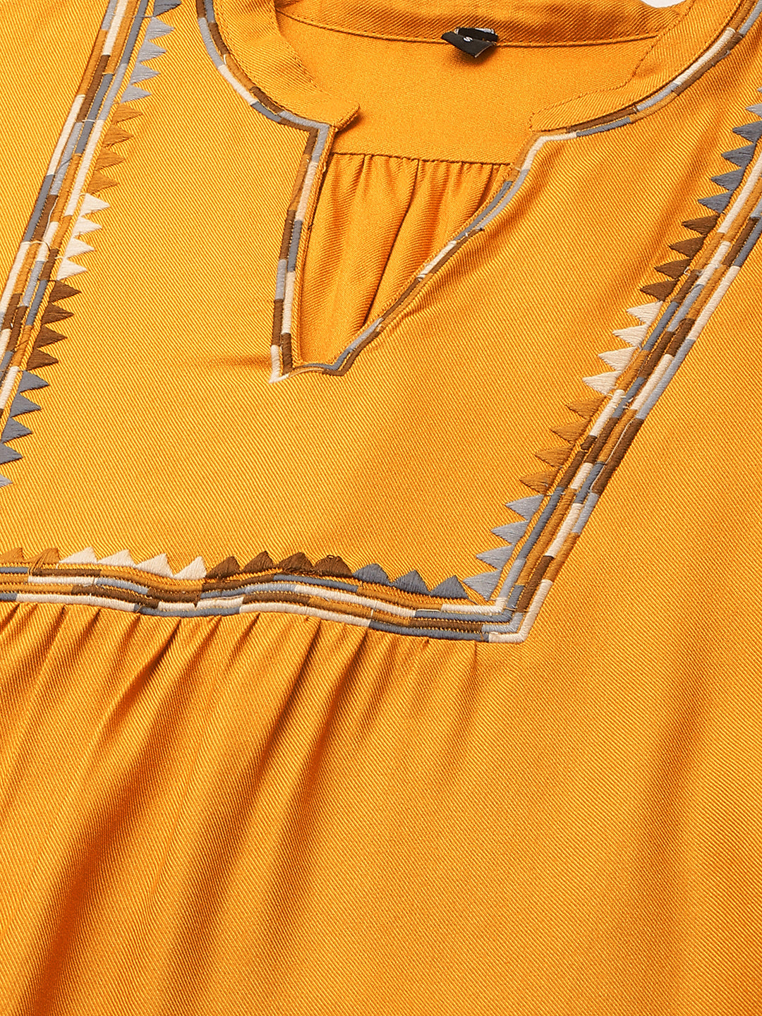 Mustard Embroidered Rayon Twill Top