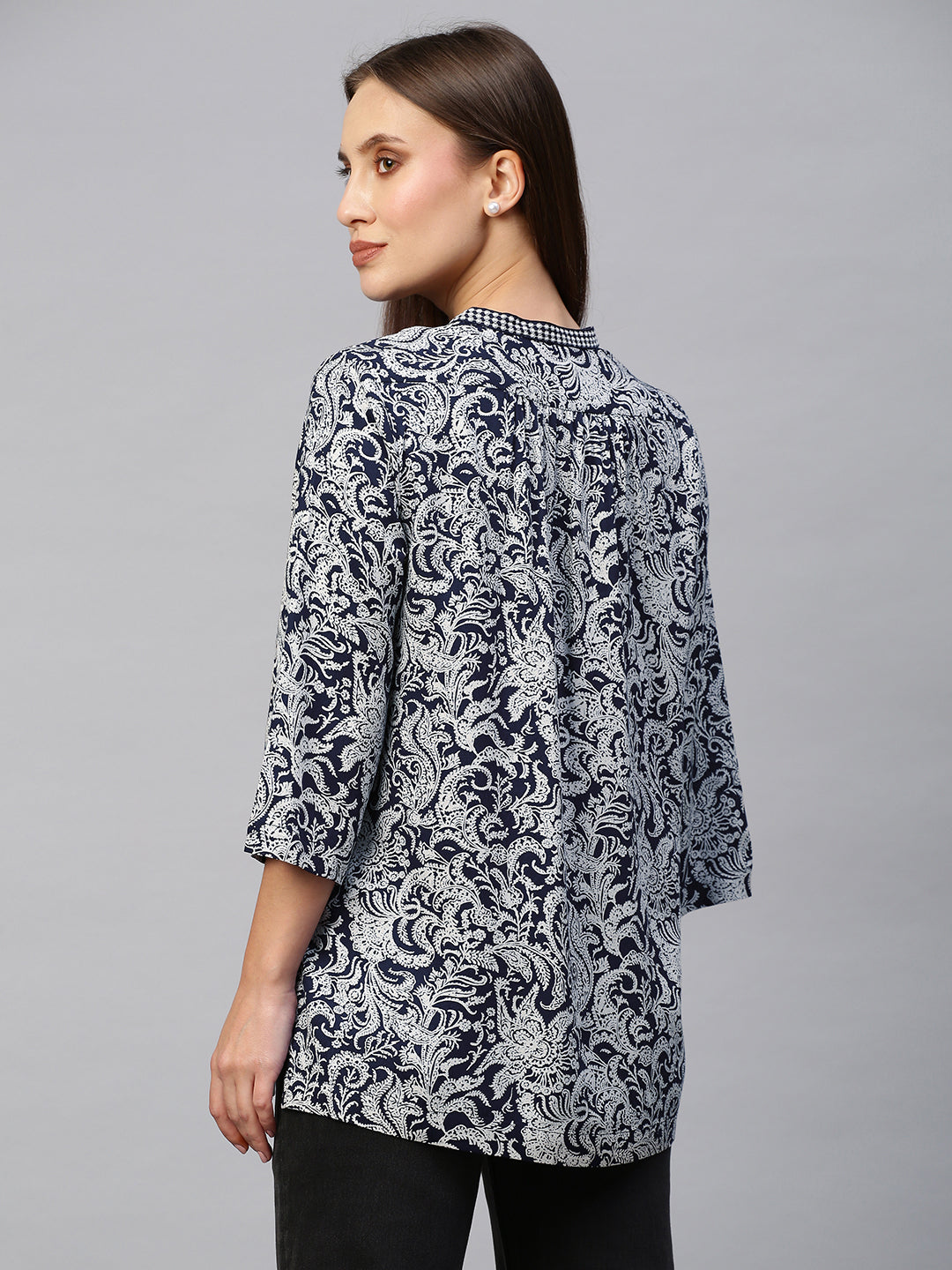 Paisley Printed Rayon Tunic Top With Embroidery Detailing