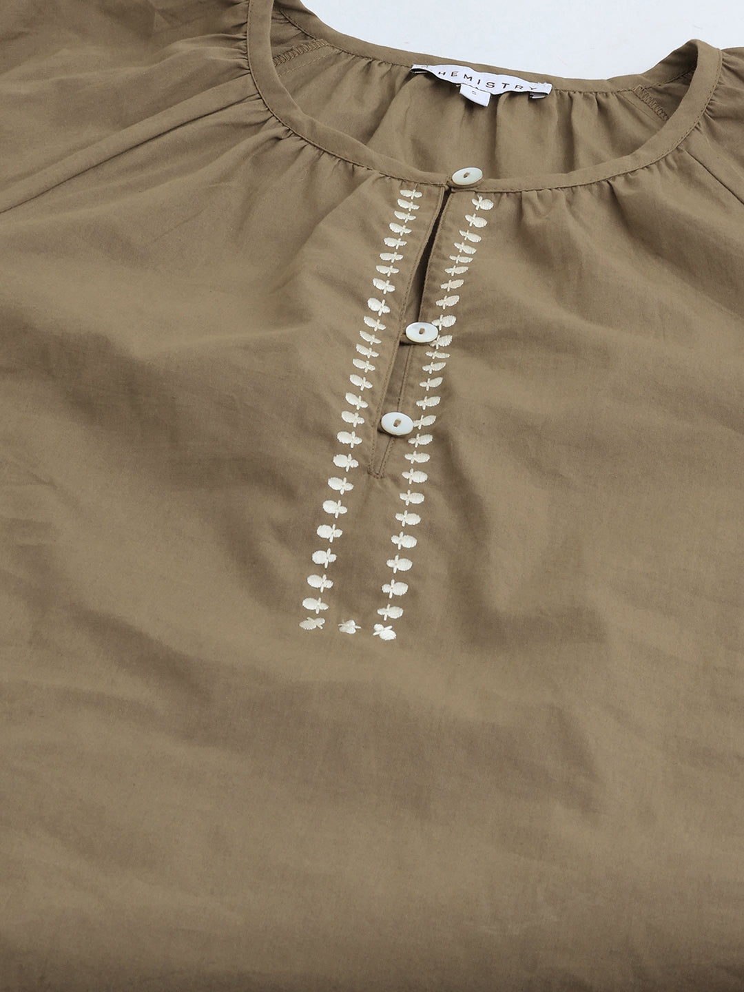 Cotton Poplin Raglan Sleeve Embroidered Tunic Top