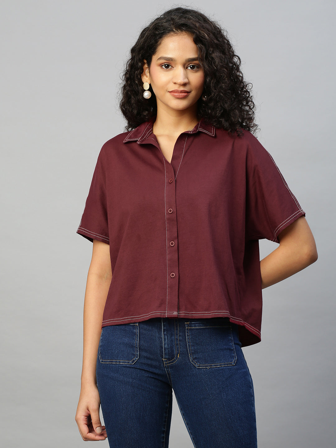 Cotton Jersey Oversized Cropped Shirt