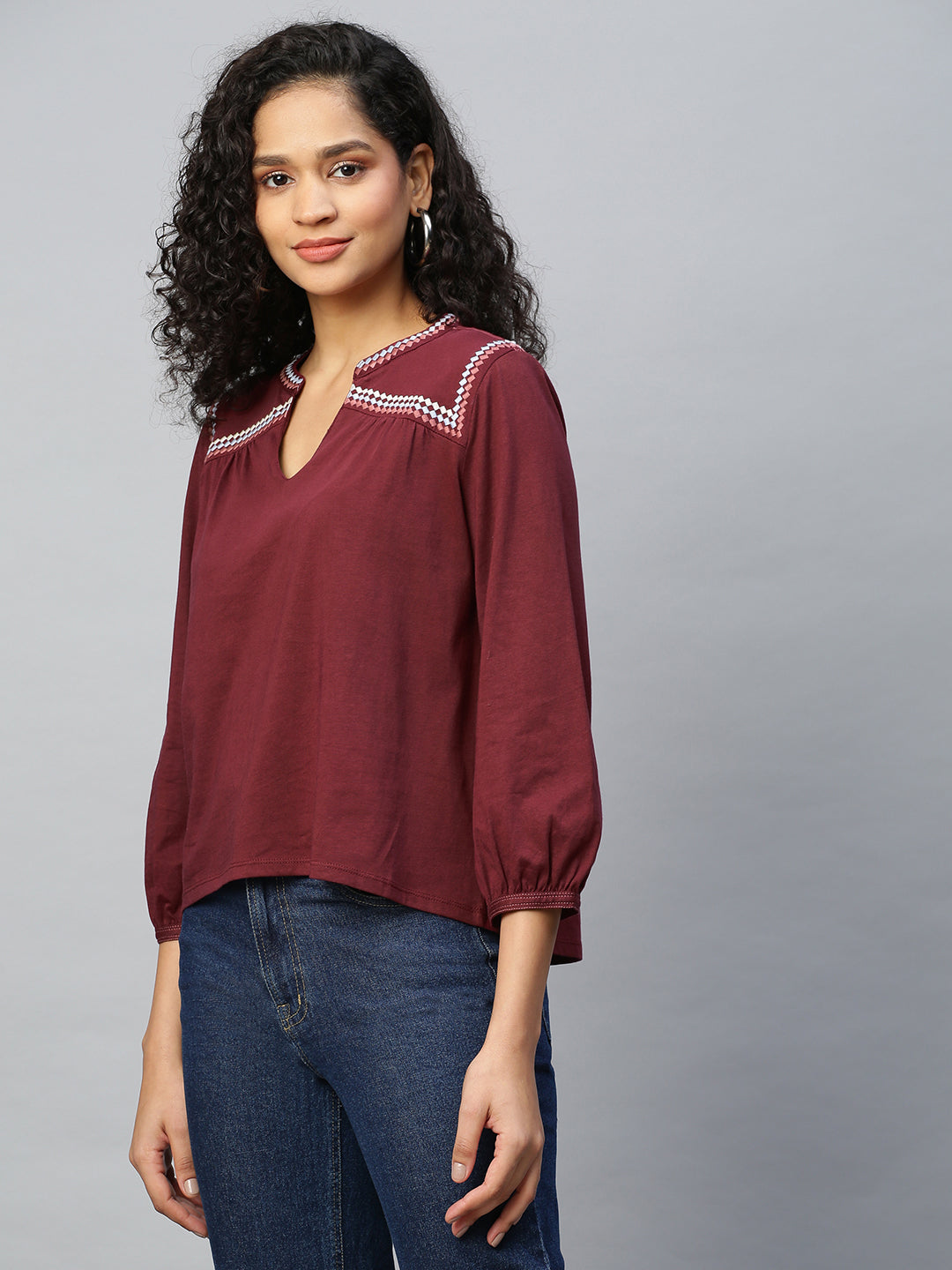 Cotton Jesrey Embroidered Tunic Top