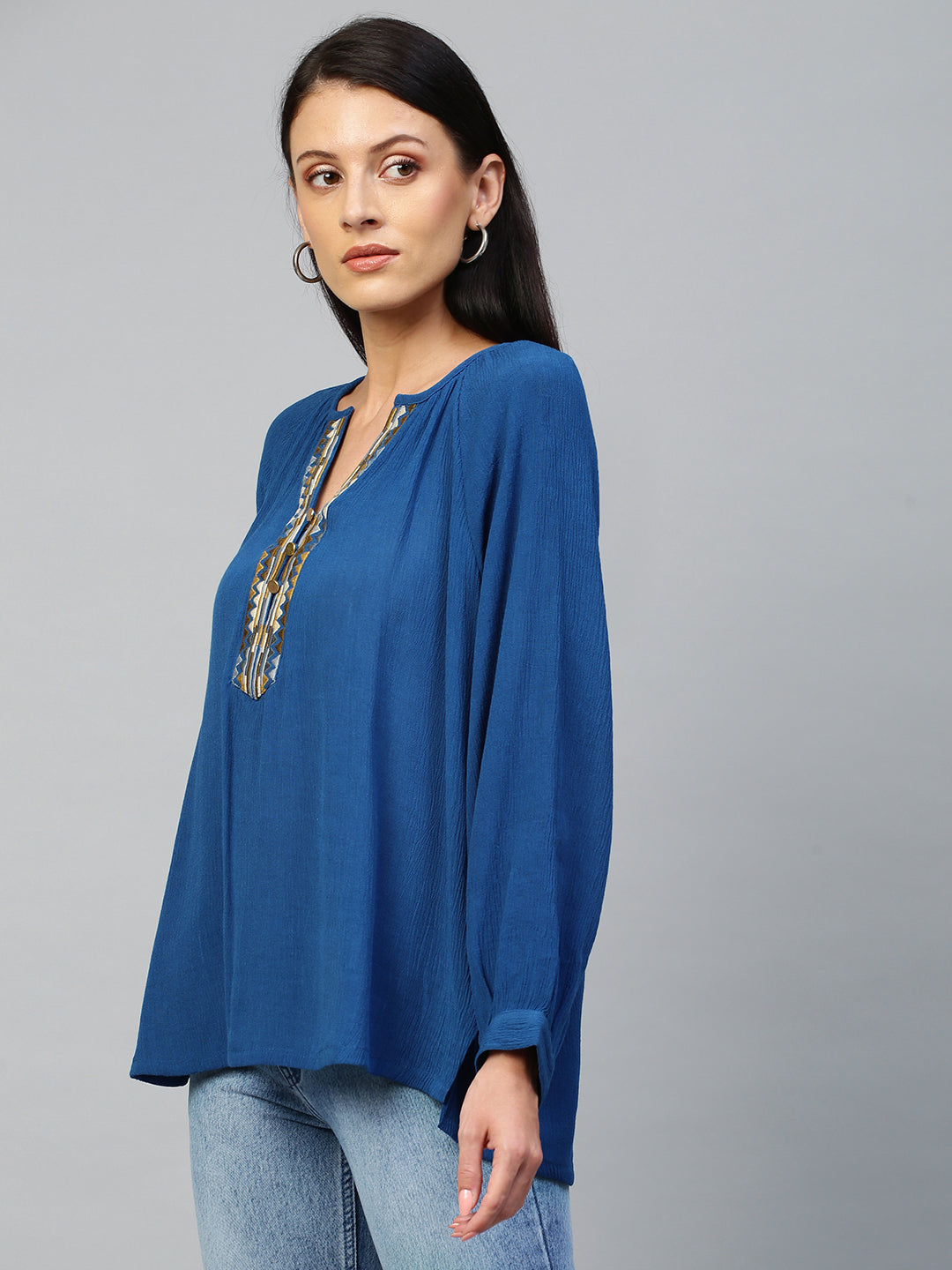 Crinkle Rayon Embroidered Tunic Top
