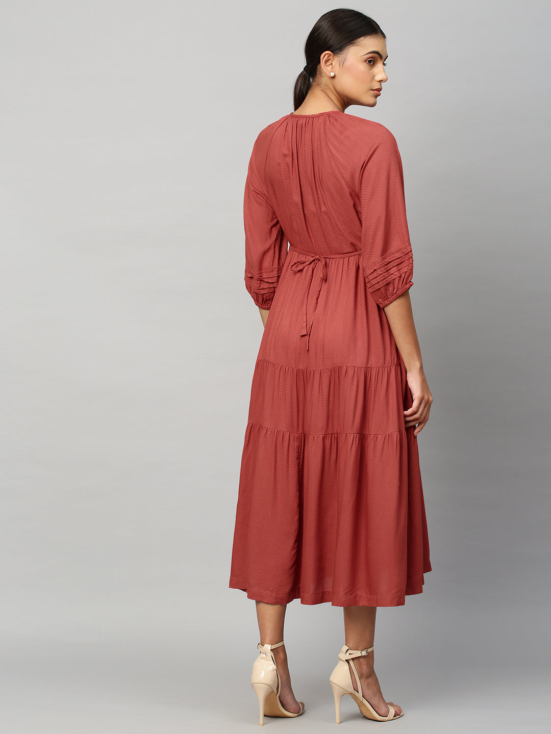 Rayon Dobby Embroidered Tiered Dress