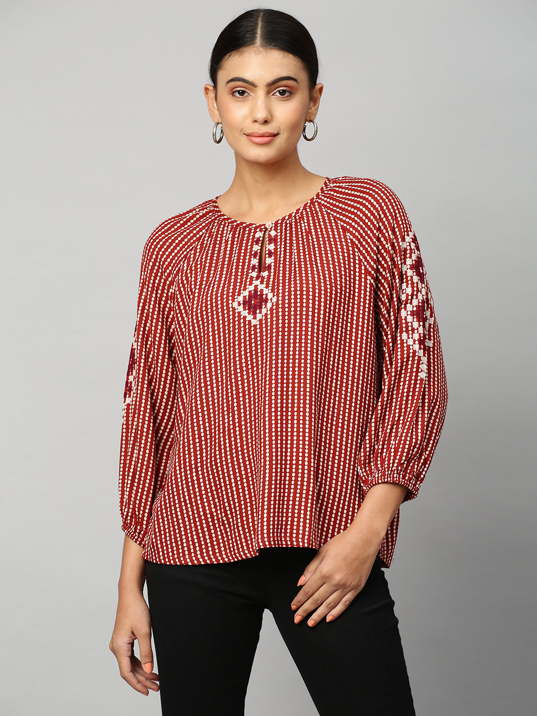 Printed Rayon Embroidered Tunic Top