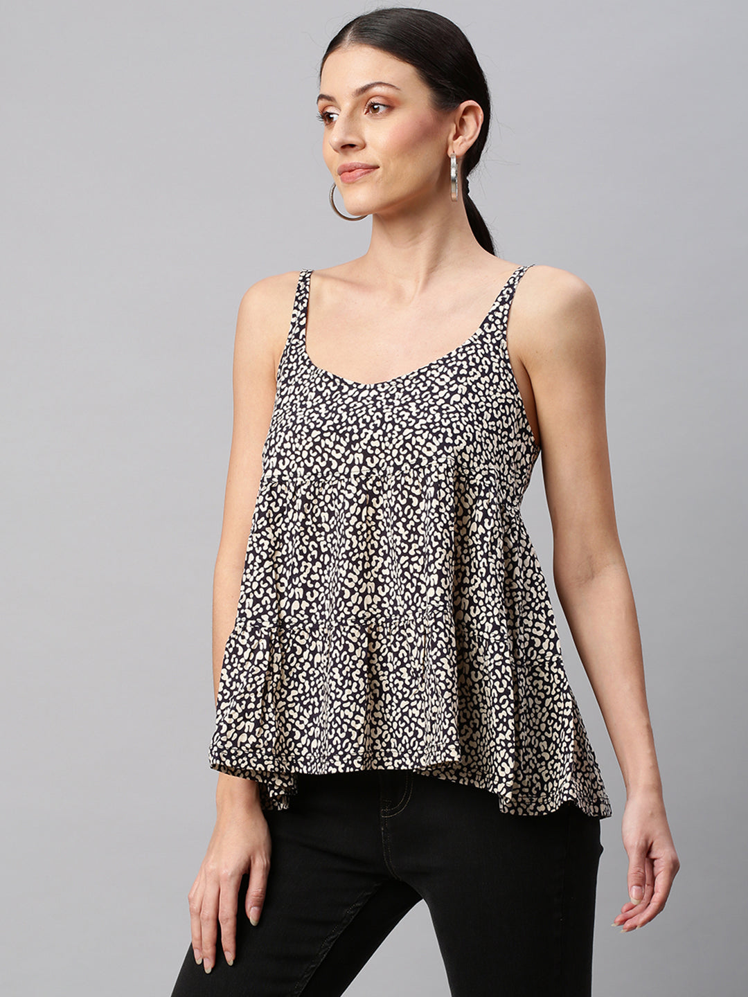 Leopard Print Rayon Tiered Top