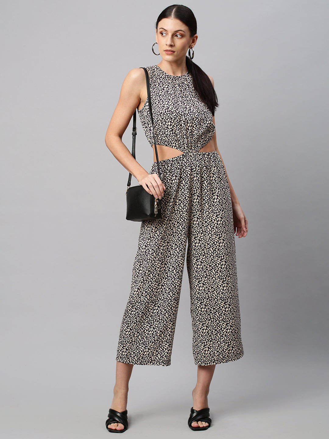 Leopard Printed Rayon Cut Out Jumpsuit