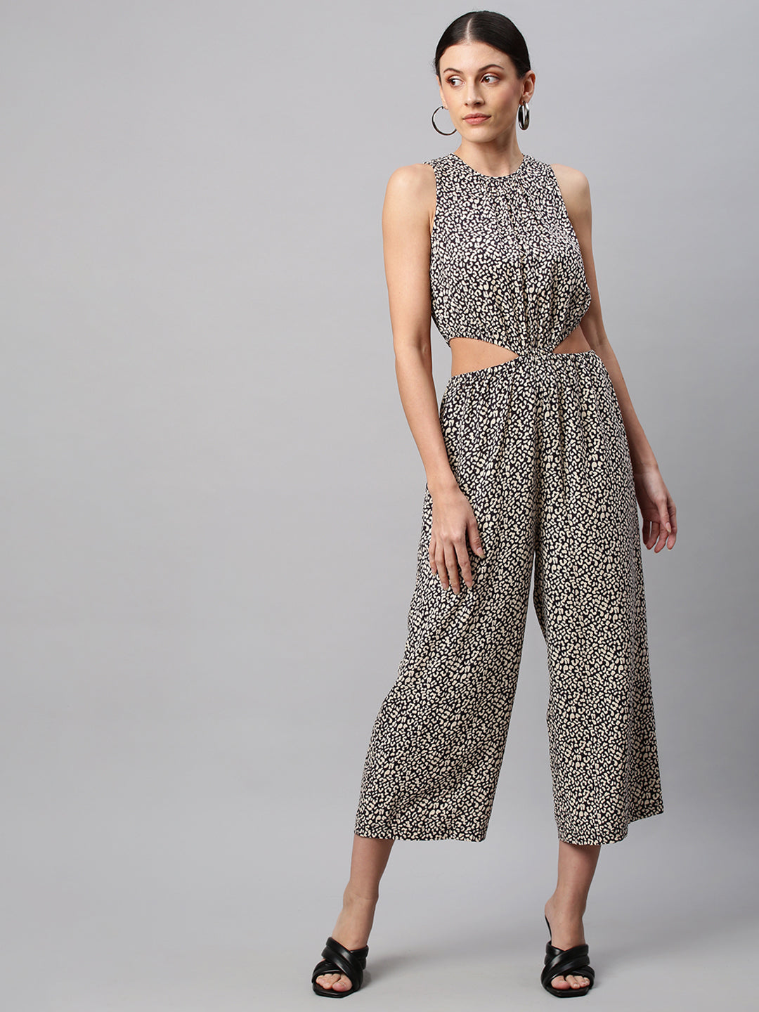 Leopard Printed Rayon Cut Out Jumpsuit