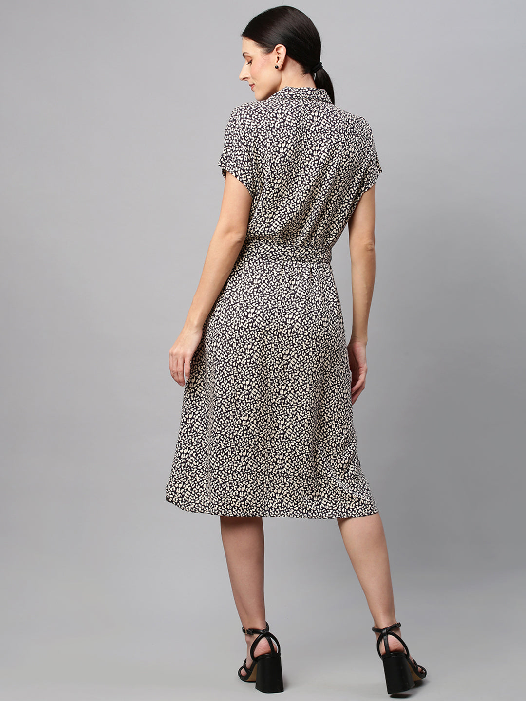 Leopard Print, Embellished Collar Rayon Shirt Dress