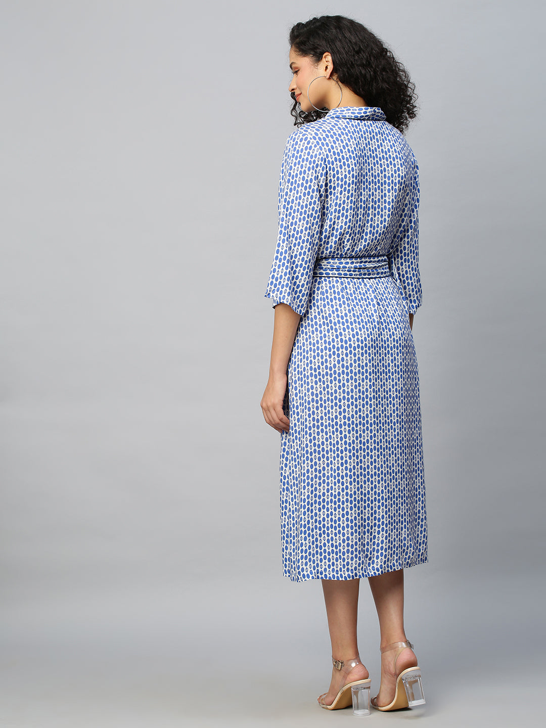Printed Rayon Embroidered Belted Dress