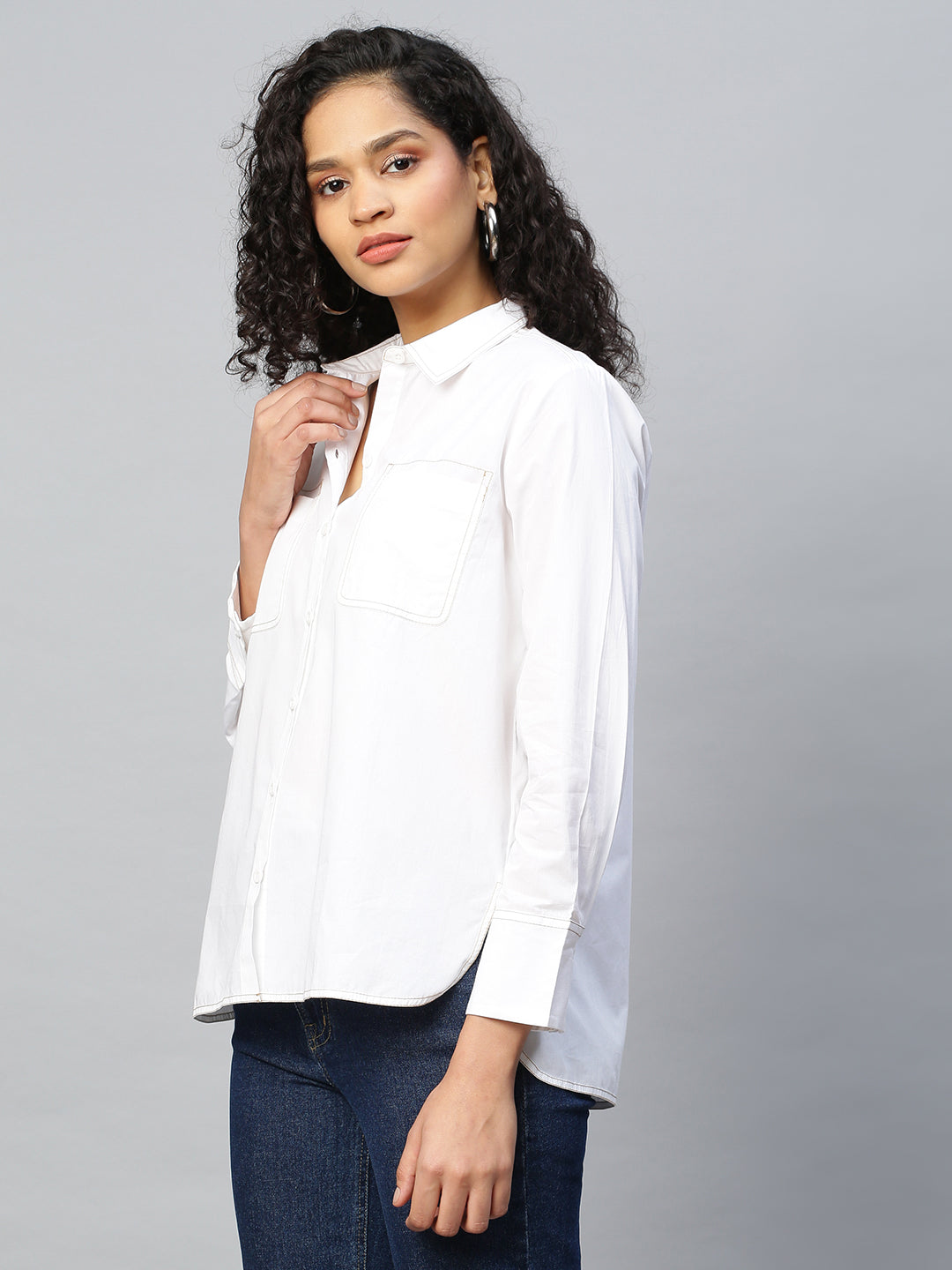 Cotton Poplin Shirt With Contrast Detailing