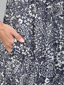 Paisley Printed Rayon & Twill Kurta Set With Guipure Lace Yoke