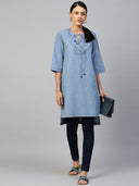 Ice Wash Denim Embriodered Yoke Kurta