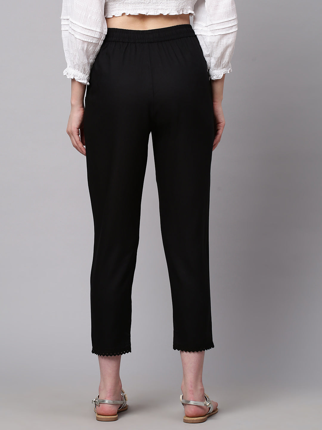 Slim Leg Trouser With Lace Border