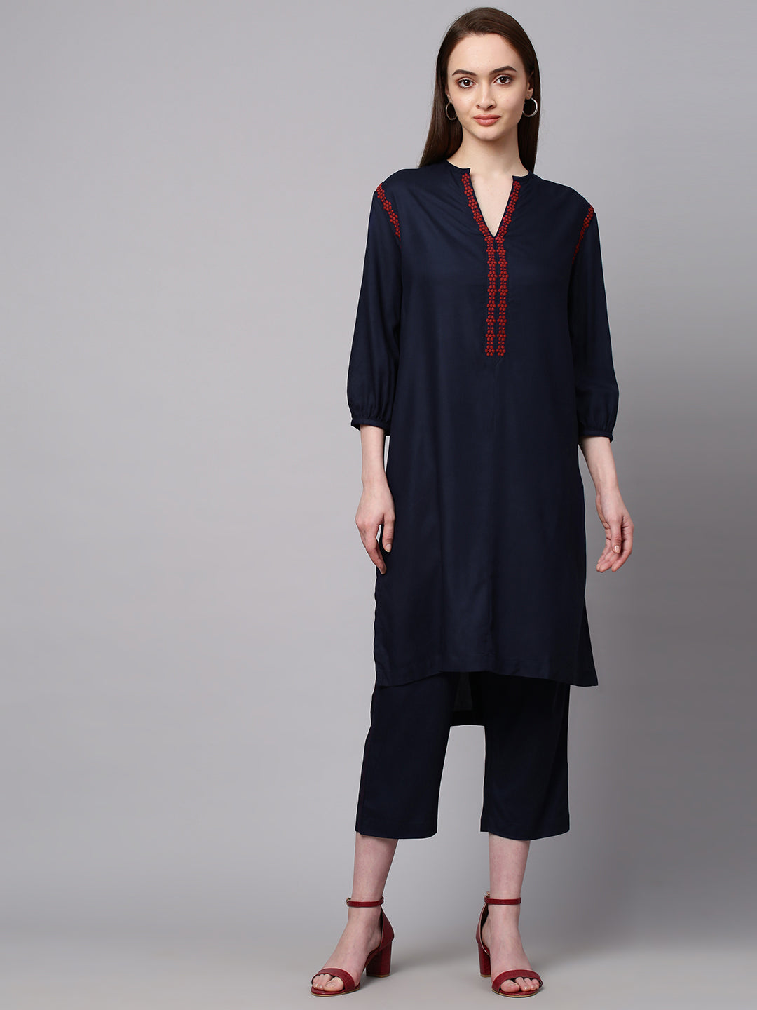 Embroidered Rayon Kurta Set