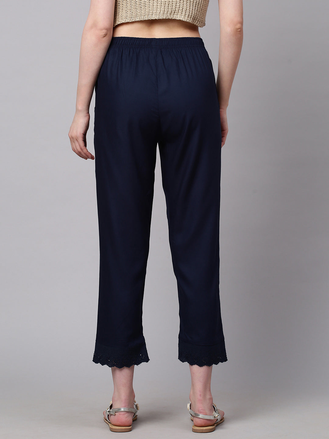 Rayon Peg Leg Trouser With Schiffli Lace Border