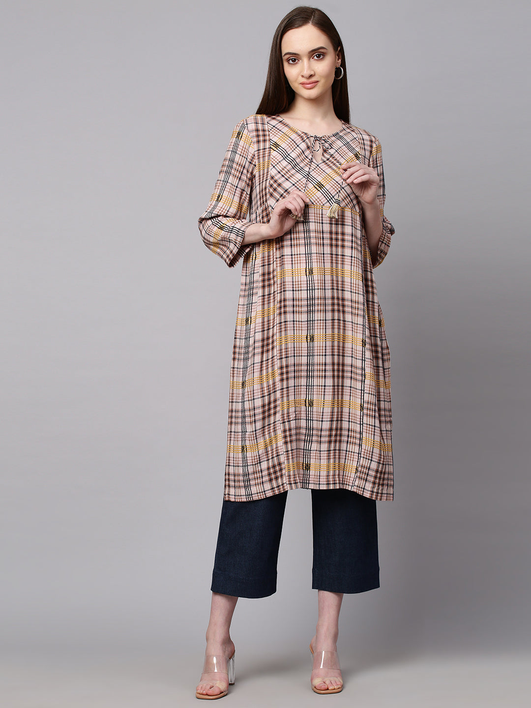 Plaid Crinkle Rayon Kurta