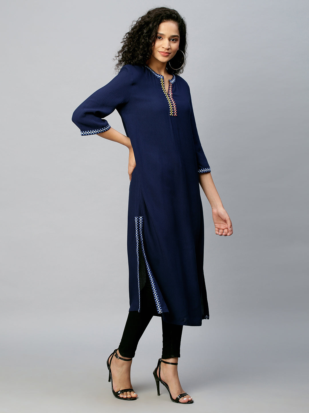 Rayon Dobby Graphic Embroidered Longline Tunic