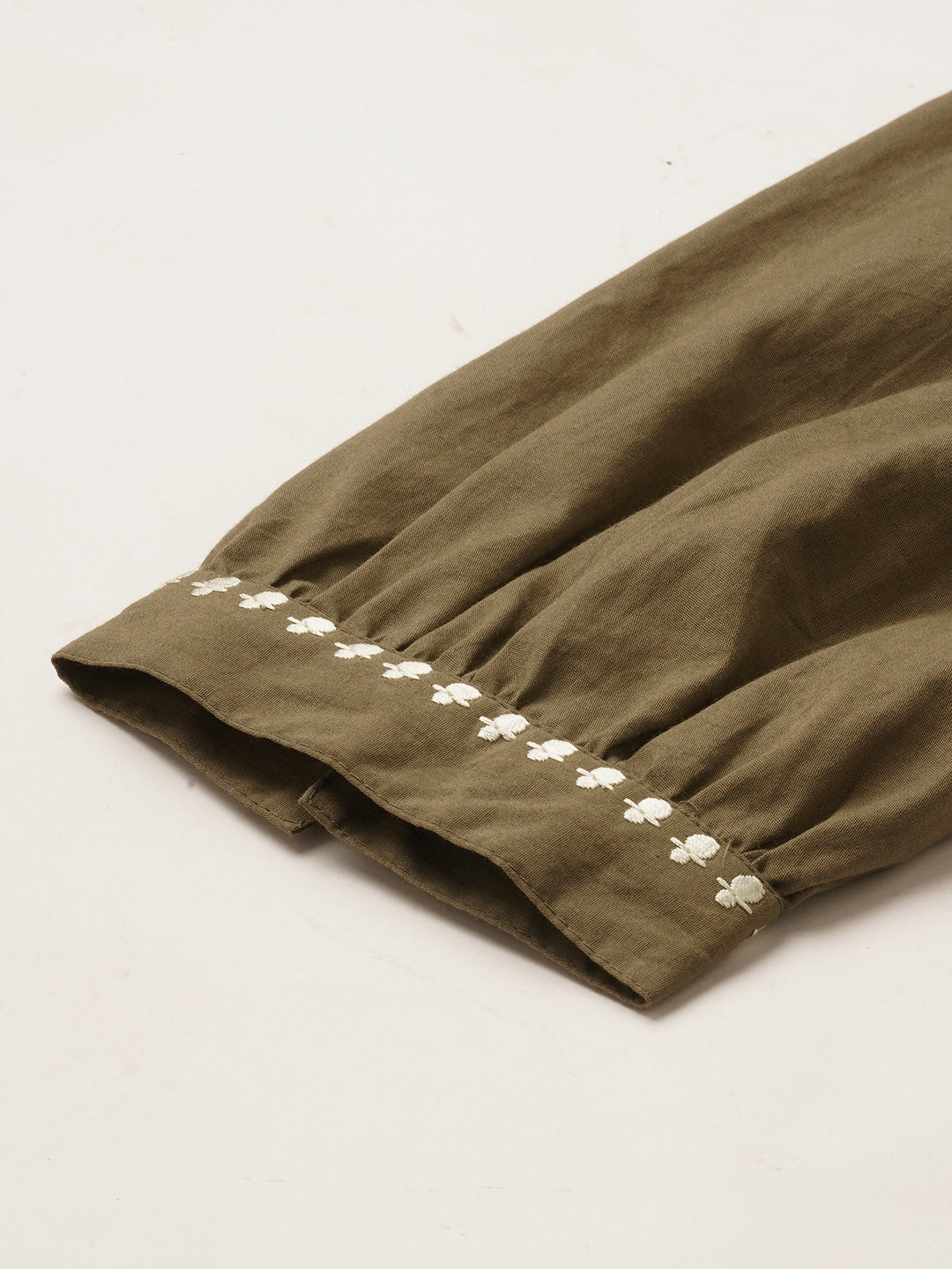 Embroidered Tie Neck Raglan Sleeved Cotton Poplin Kurta Set