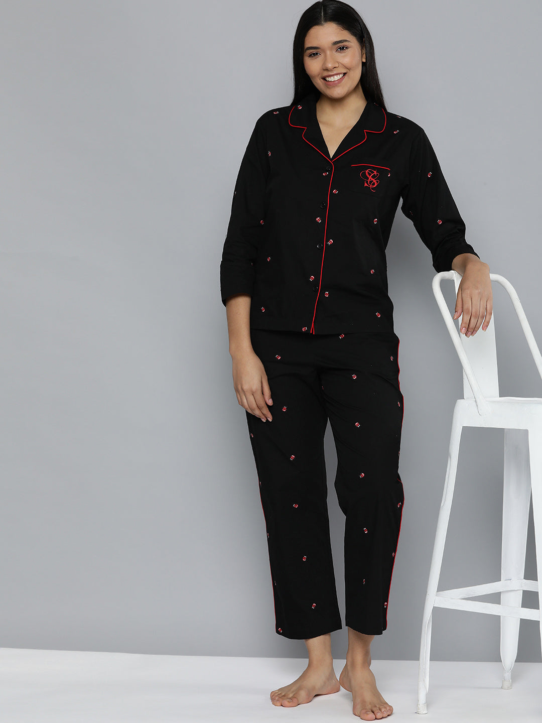 Embroidered Night Suit