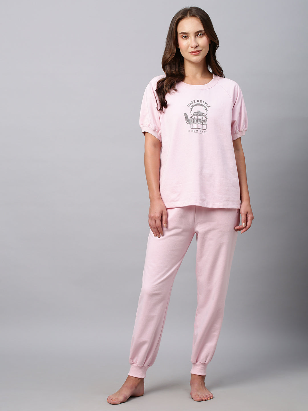Cotton French Terry Graphic Printed Tee And Joggers Lounge Set