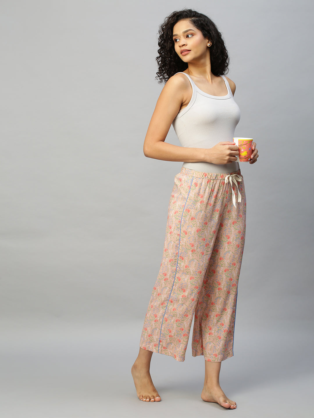 Printed Rayon Cropped Pj's With Contrast Piping
