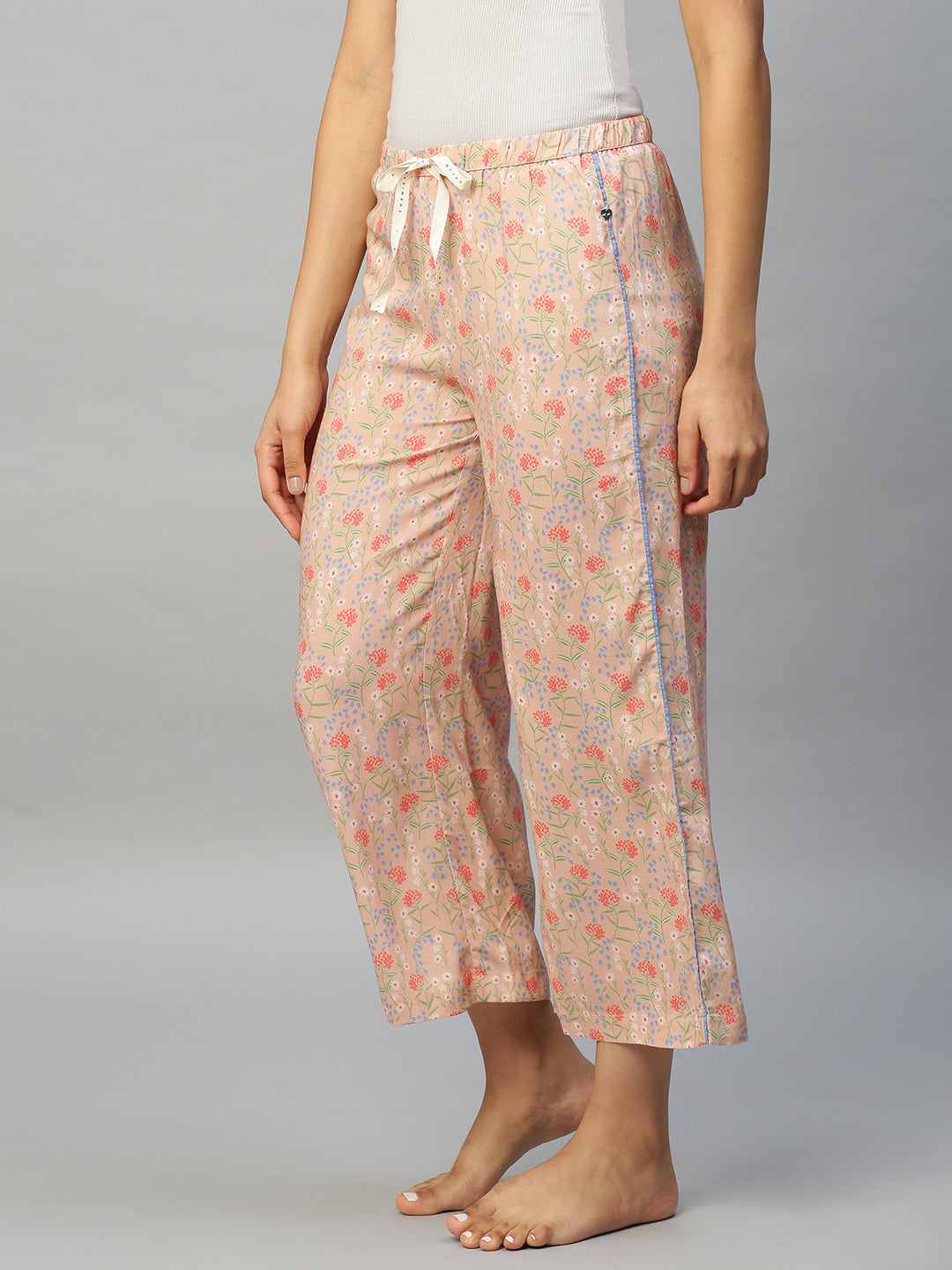 Printed Rayon Cropped Pj's With Contrast Piping