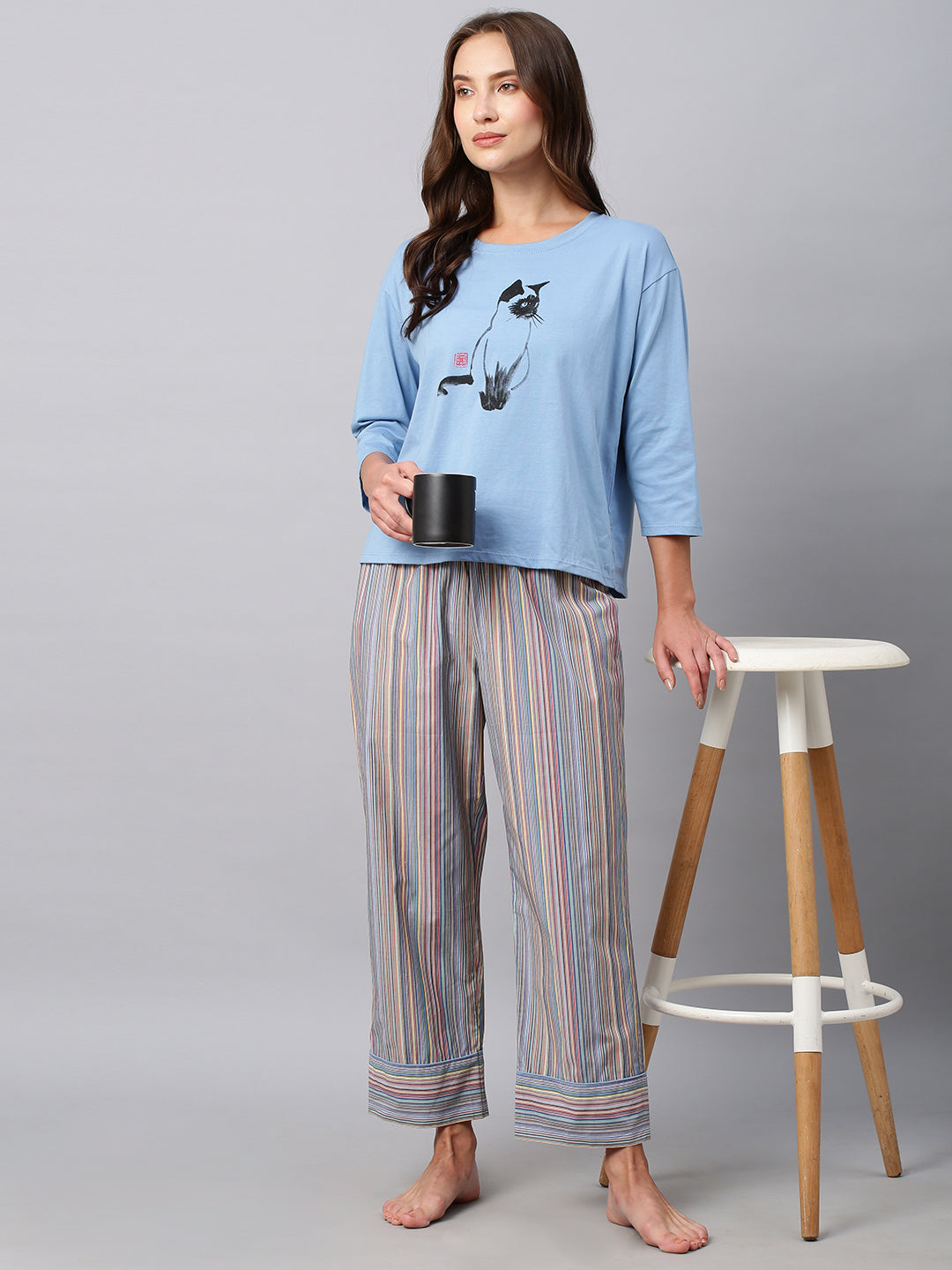 Cotton Jersey Tee W/ Multi Striped Pyjamas